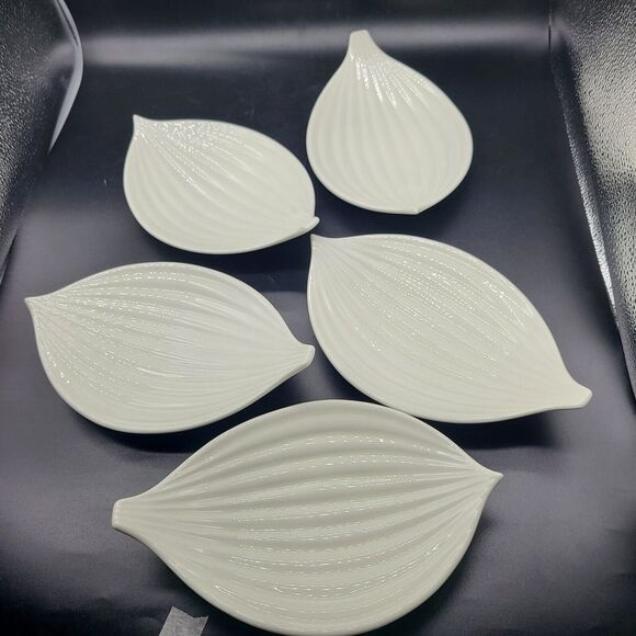 Unbranded Other - Set (5) Vintage MCM USA Serving Plates Dishes Ceramic Onion Ribbed Bowls